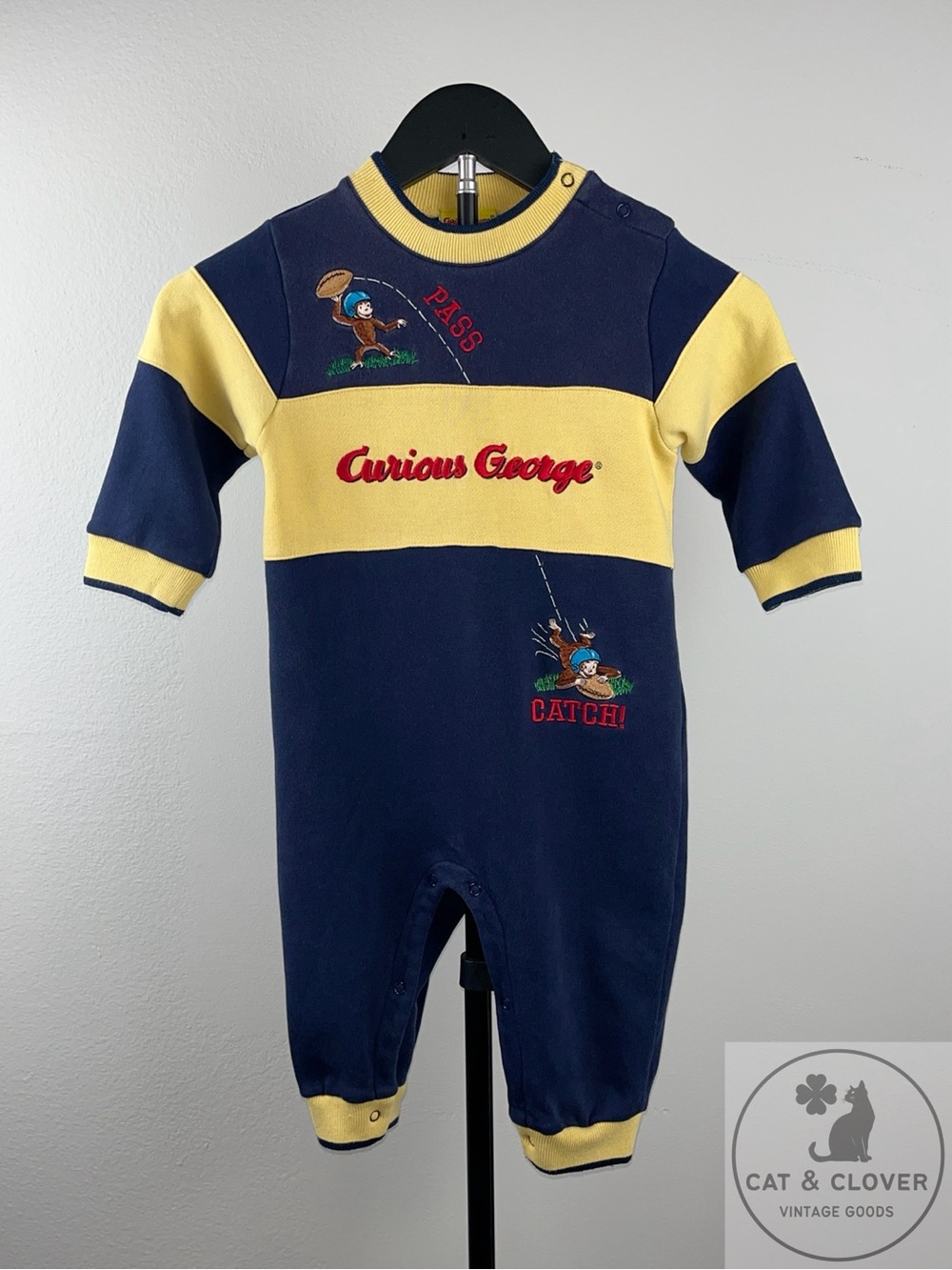 Curious George 1998 Football Embroidered Vintage Romper One Piece 24 Mos